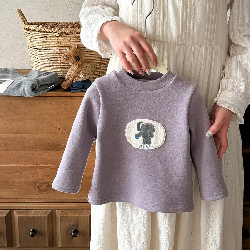 Infant Silk Top Winter Cartoon Long-Sleeved T-Shirt Boy's Velvet Bottoming Shirt