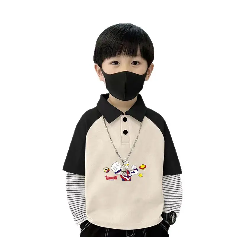 Boys Turn-Down Polo Shirt Green Black New Spring Autumn Style