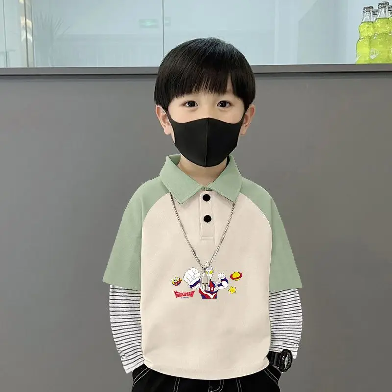 Boys Turn-Down Polo Shirt Green Black New Spring Autumn Style