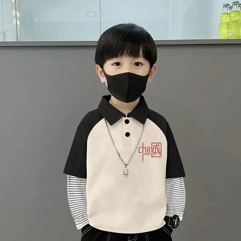 Boys Turn-Down Polo Shirt Green Black New Spring Autumn Style