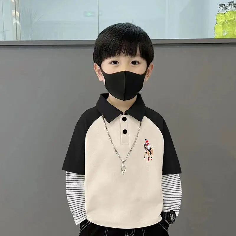 Boys Turn-Down Polo Shirt Green Black New Spring Autumn Style