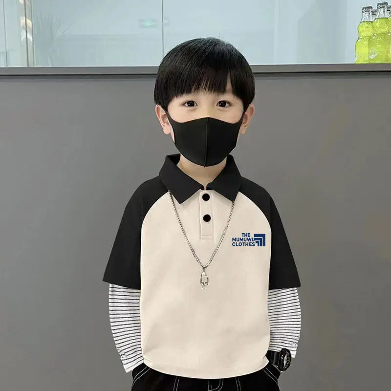 Boys Turn-Down Polo Shirt Green Black New Spring Autumn Style