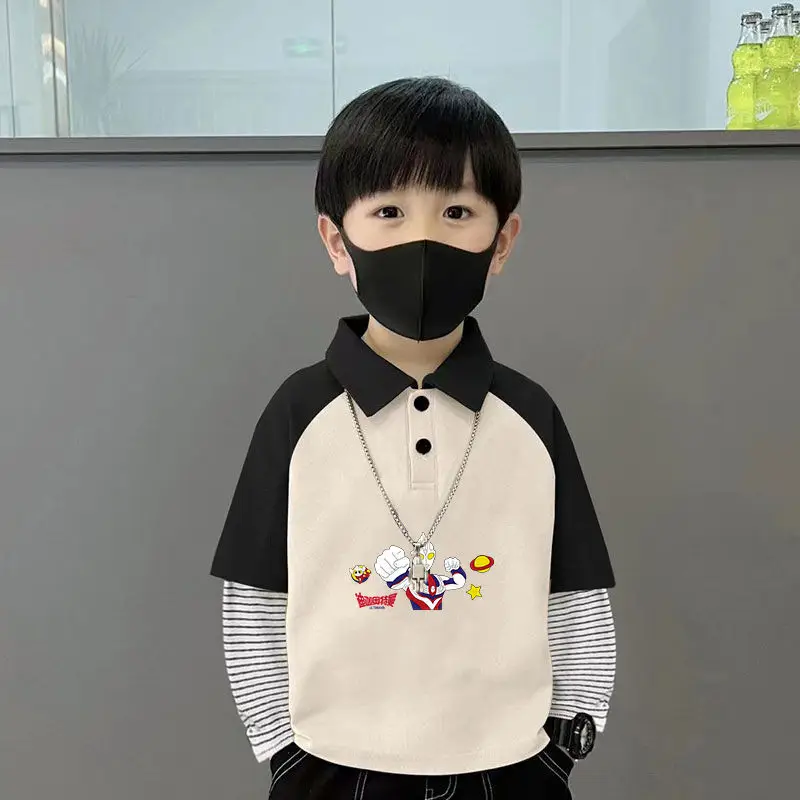 Boys Turn-Down Polo Shirt Green Black New Spring Autumn Style
