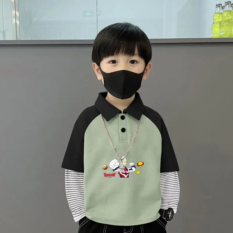 Boys Turn-Down Polo Shirt Green Black New Spring Autumn Style