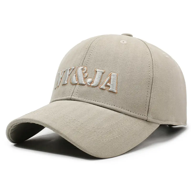 Men Beige Baseball Cap Sun Hat with Embroidered Design - Image 3