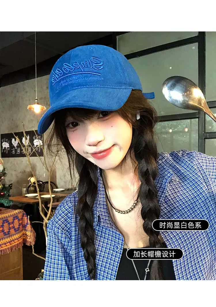 Blue Vintage Letter Embroidered Women's Baseball Cap with Wide Brim — feature 6