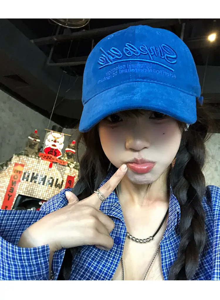Blue Vintage Letter Embroidered Women's Baseball Cap with Wide Brim — feature 7