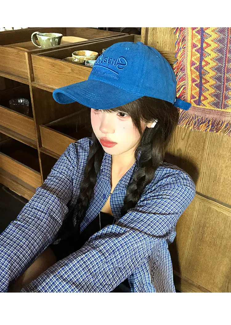 Blue Vintage Letter Embroidered Women's Baseball Cap with Wide Brim — feature 8