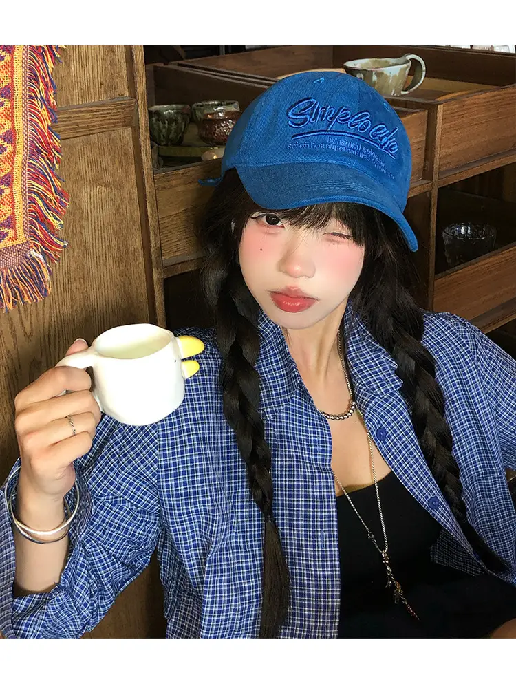 Blue Vintage Letter Embroidered Women's Baseball Cap with Wide Brim — feature 9