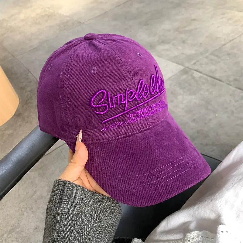 Blue Vintage Letter Embroidered Women's Baseball Cap with Wide Brim - Image 5