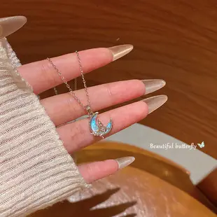 Blue Crescent Titanium Necklace with Butterfly Pendant & Clavicle Chain — feature 3