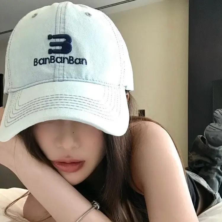 Women American Style Denim Baseball Cap with Embroidered Letters - Image 2