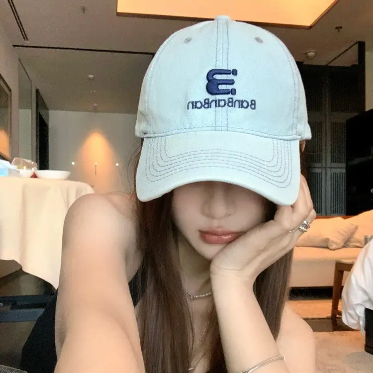 Women American Style Denim Baseball Cap with Embroidered Letters - Image 3