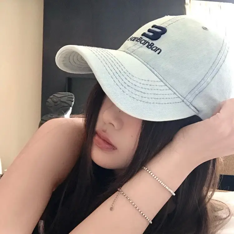 Women American Style Denim Baseball Cap with Embroidered Letters - Image 5