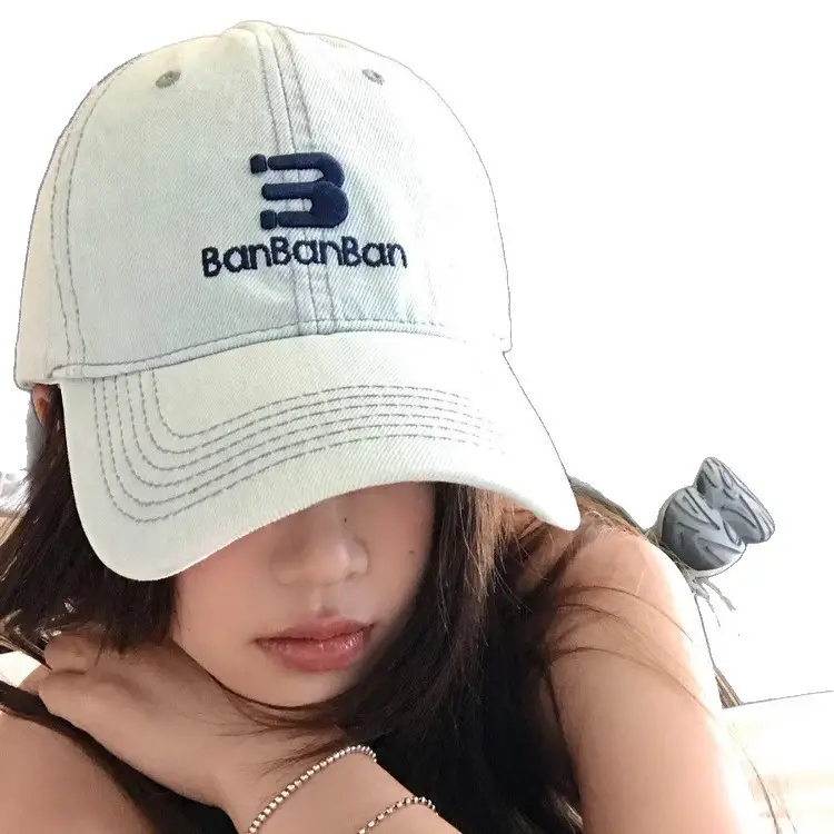 Women American Style Denim Baseball Cap with Embroidered Letters - Image 6
