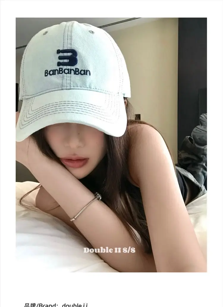 Women American Style Denim Baseball Cap with Embroidered Letters — feature 1