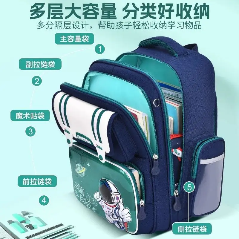 Schoolbags for Boys, Primary School Students, Grades 1, 2, 3 to 6, Astronaut Spine Protection, Burden Reduction, Waterproof Boy and Kidsren's Backpack