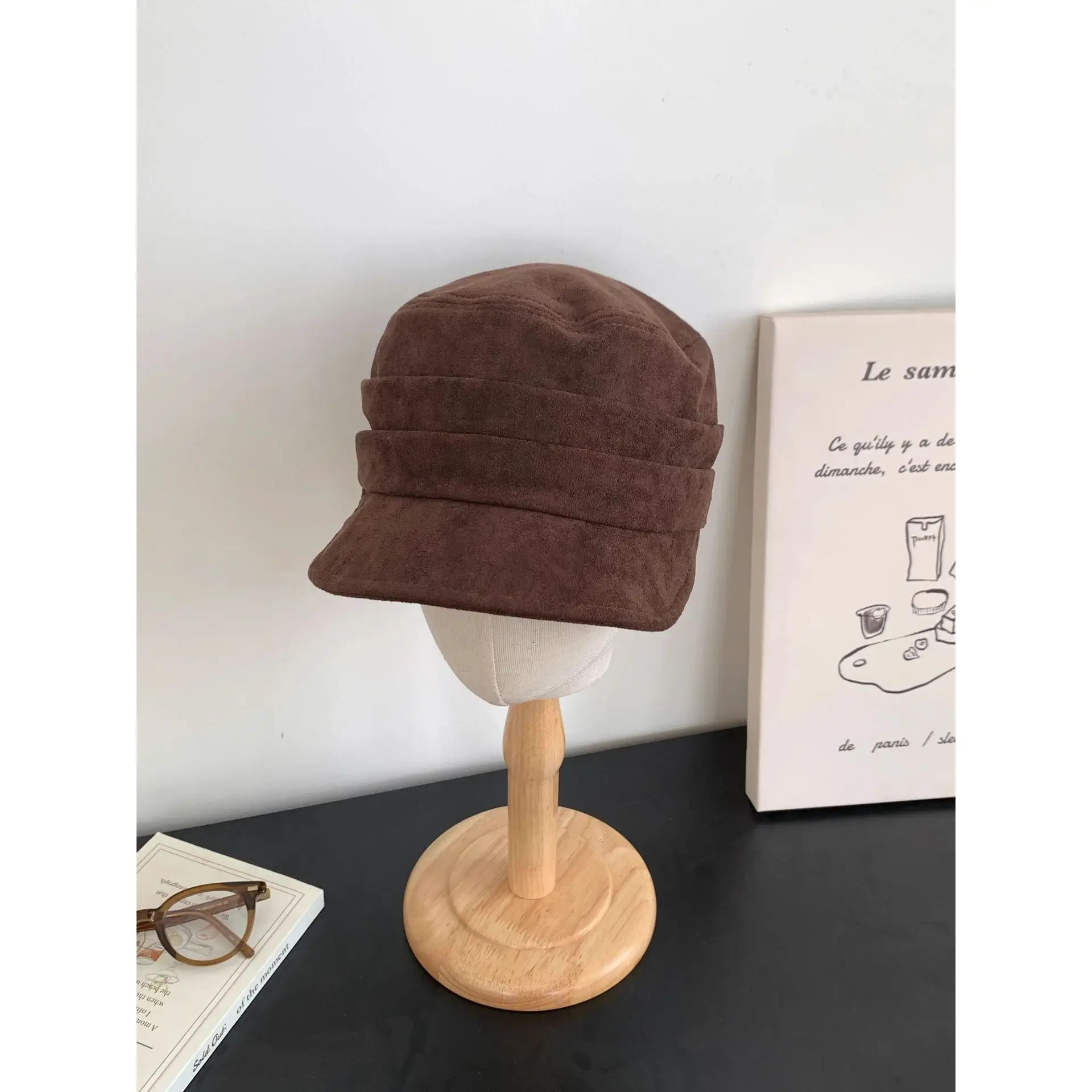 Women Suede Flat Cap Autumn Winter Japanese Retro — feature 1