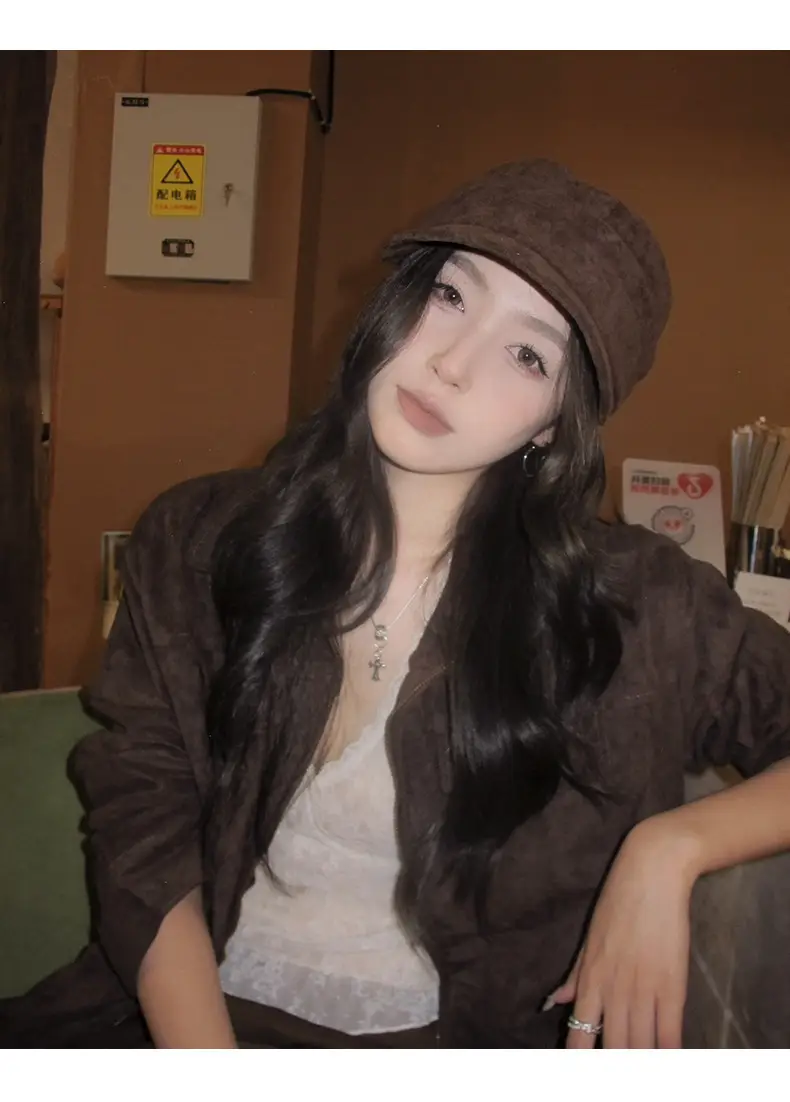 Women Suede Flat Cap Autumn Winter Japanese Retro — feature 12