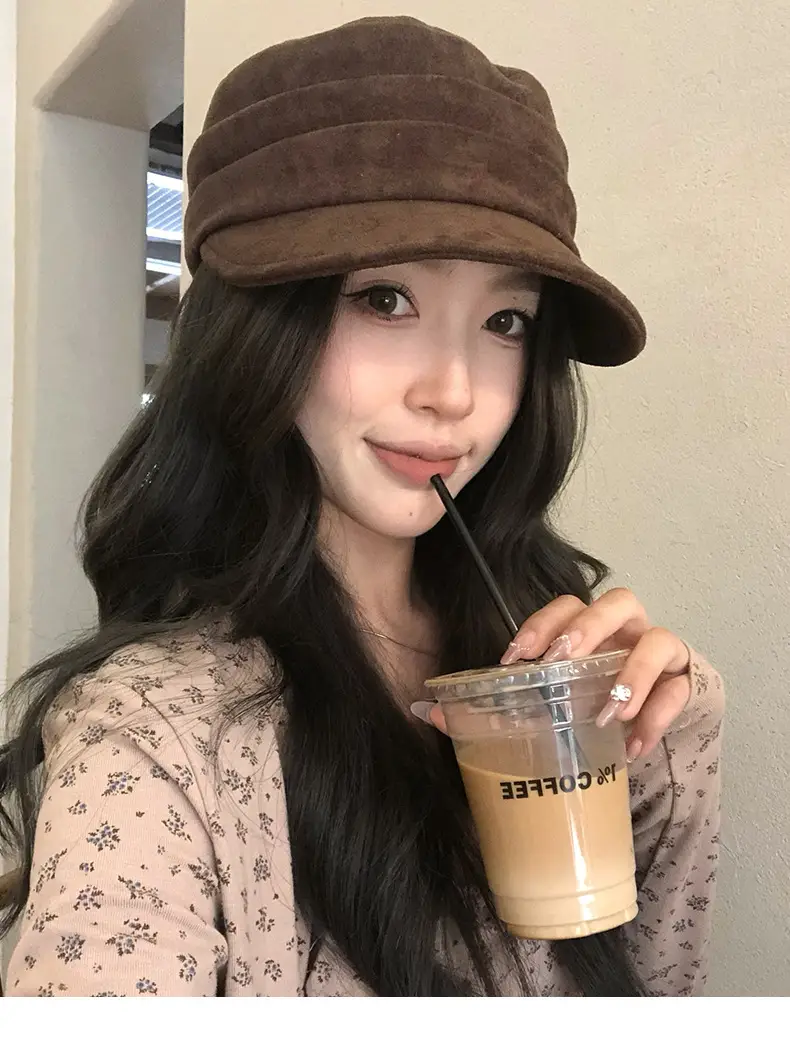Women Suede Flat Cap Autumn Winter Japanese Retro — feature 4