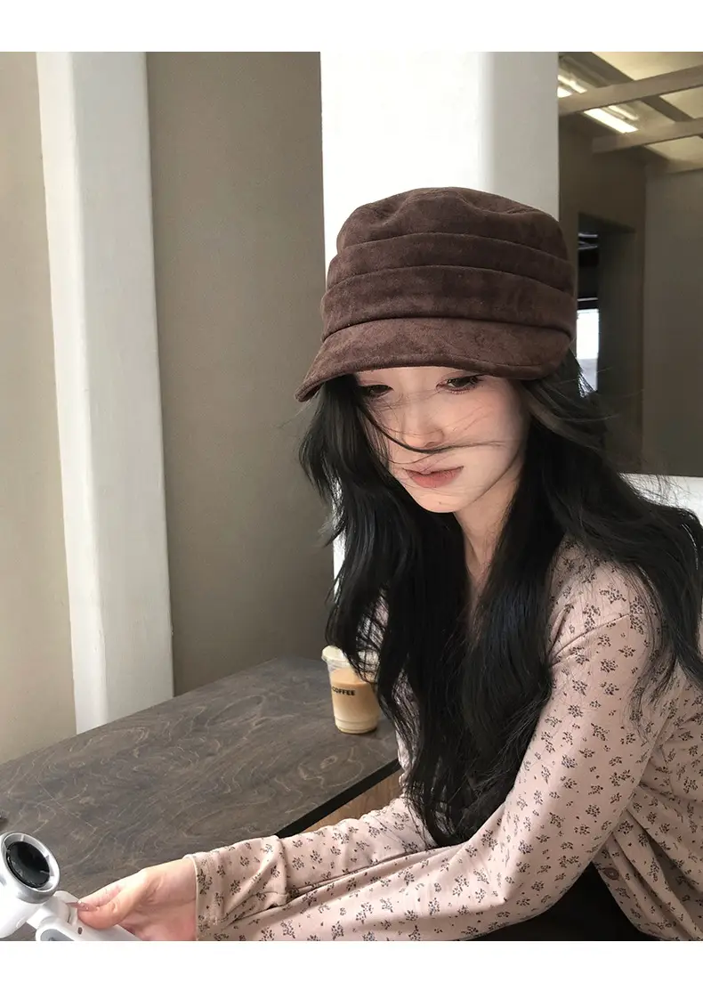 Women Suede Flat Cap Autumn Winter Japanese Retro — feature 5