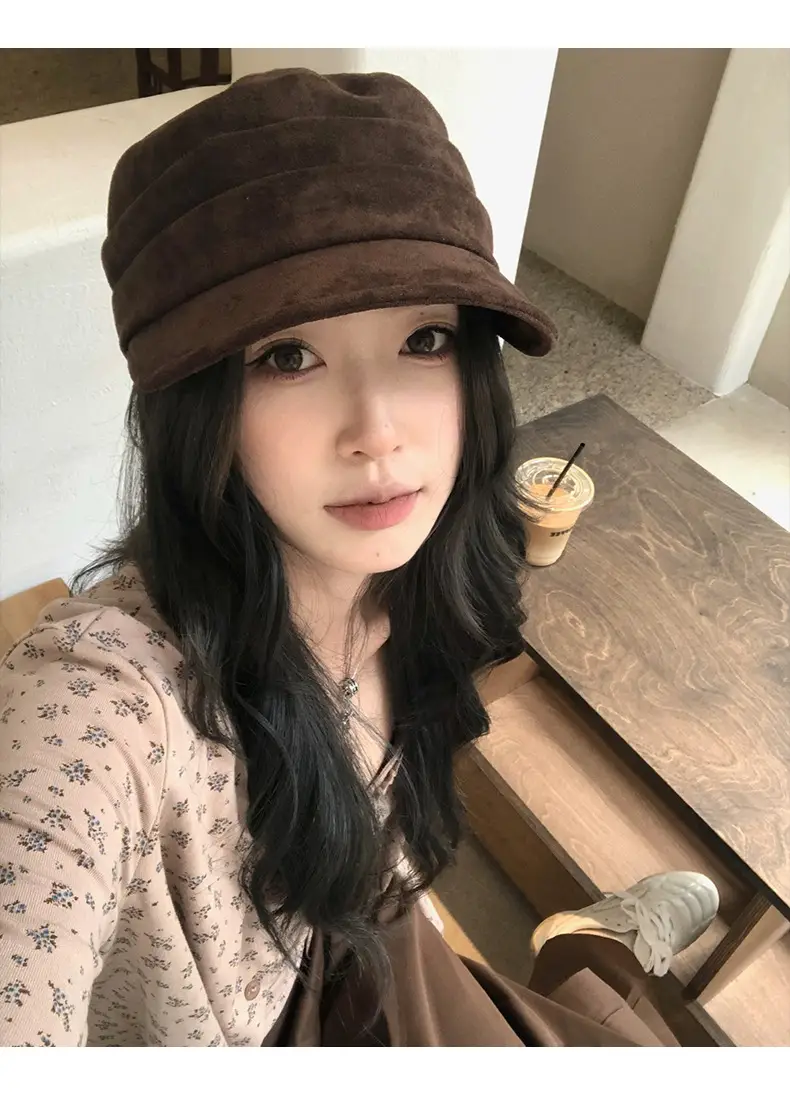 Women Suede Flat Cap Autumn Winter Japanese Retro — feature 6