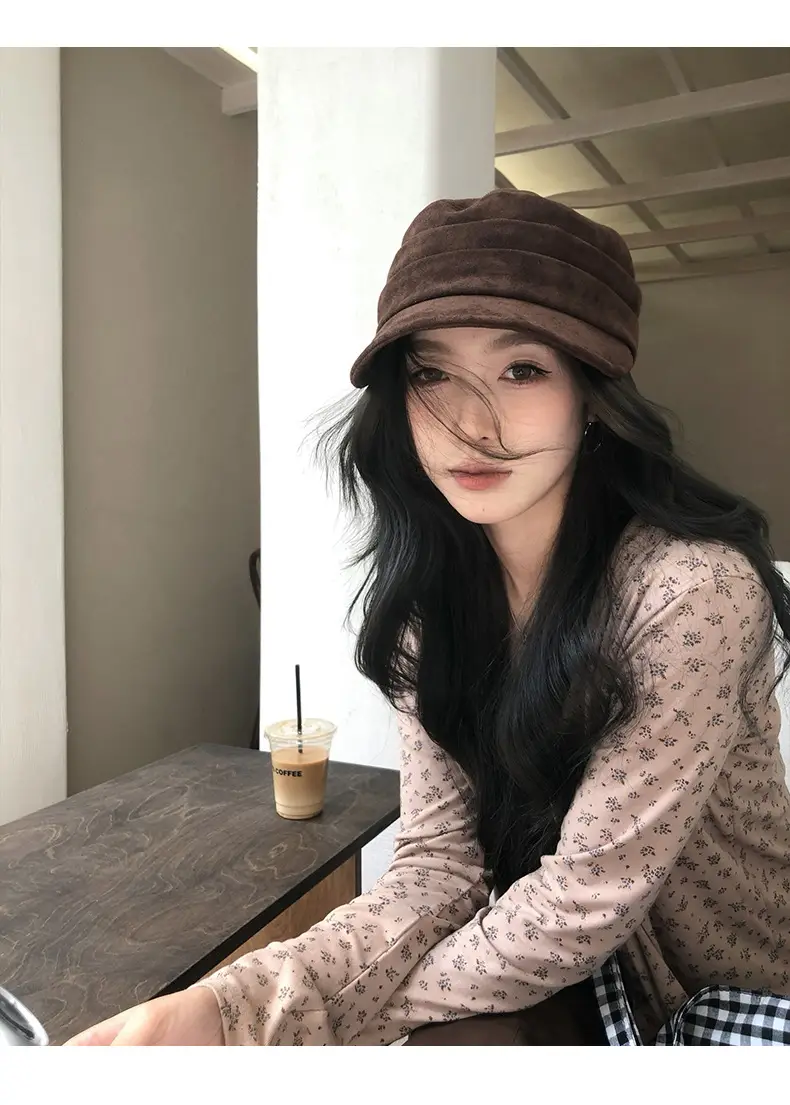 Women Suede Flat Cap Autumn Winter Japanese Retro — feature 7