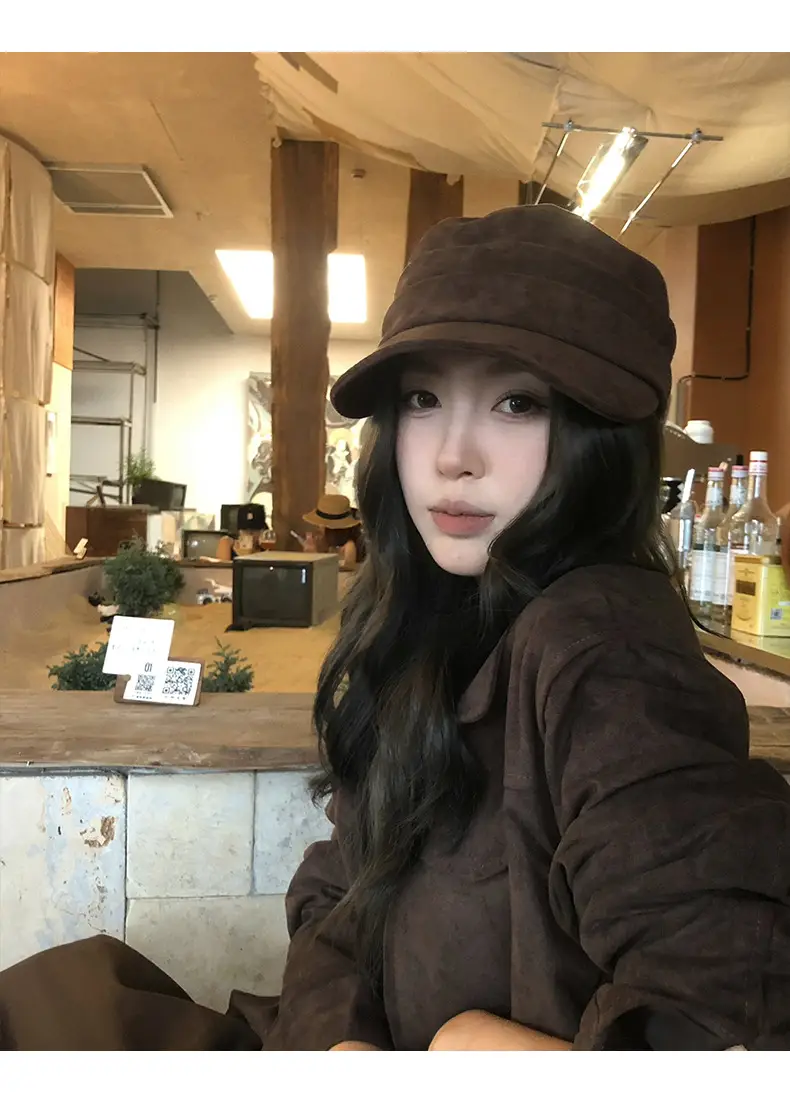 Women Suede Flat Cap Autumn Winter Japanese Retro — feature 8