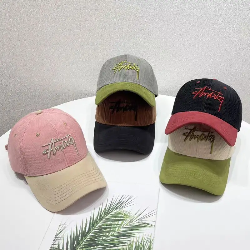 Women's Korean Style Baseball Cap Spring Autumn Color Block Corduroy - Image 6