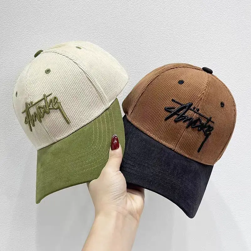 Women's Korean Style Baseball Cap Spring Autumn Color Block Corduroy - Image 7