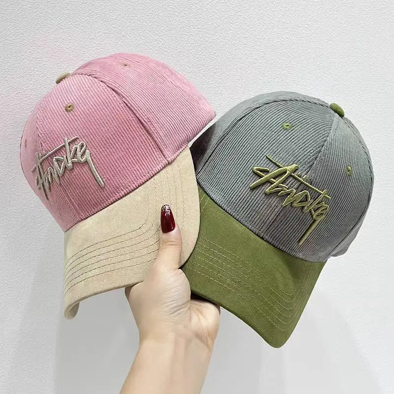 Women's Korean Style Baseball Cap Spring Autumn Color Block Corduroy - Image 8