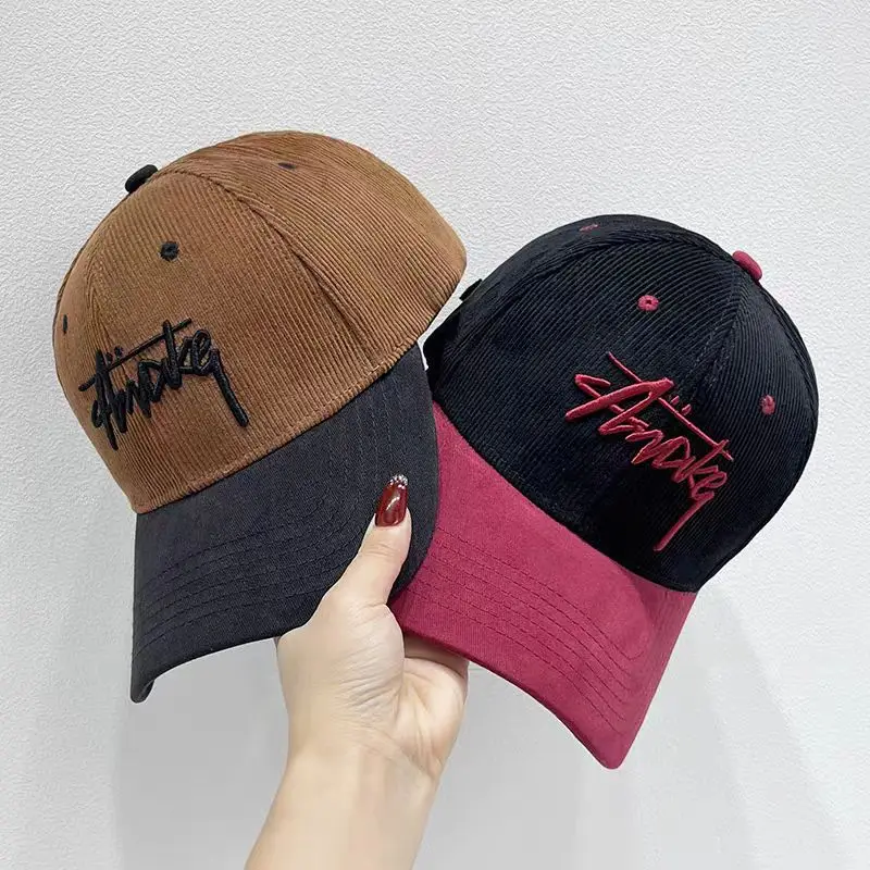 Women's Korean Style Baseball Cap Spring Autumn Color Block Corduroy - Image 9
