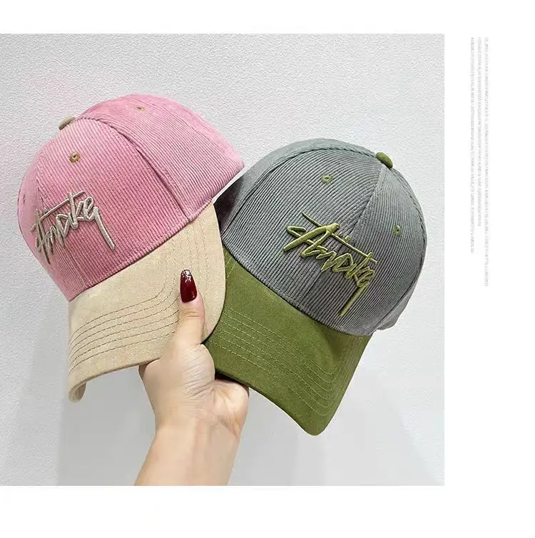 Women's Korean Style Baseball Cap Spring Autumn Color Block Corduroy — feature 4