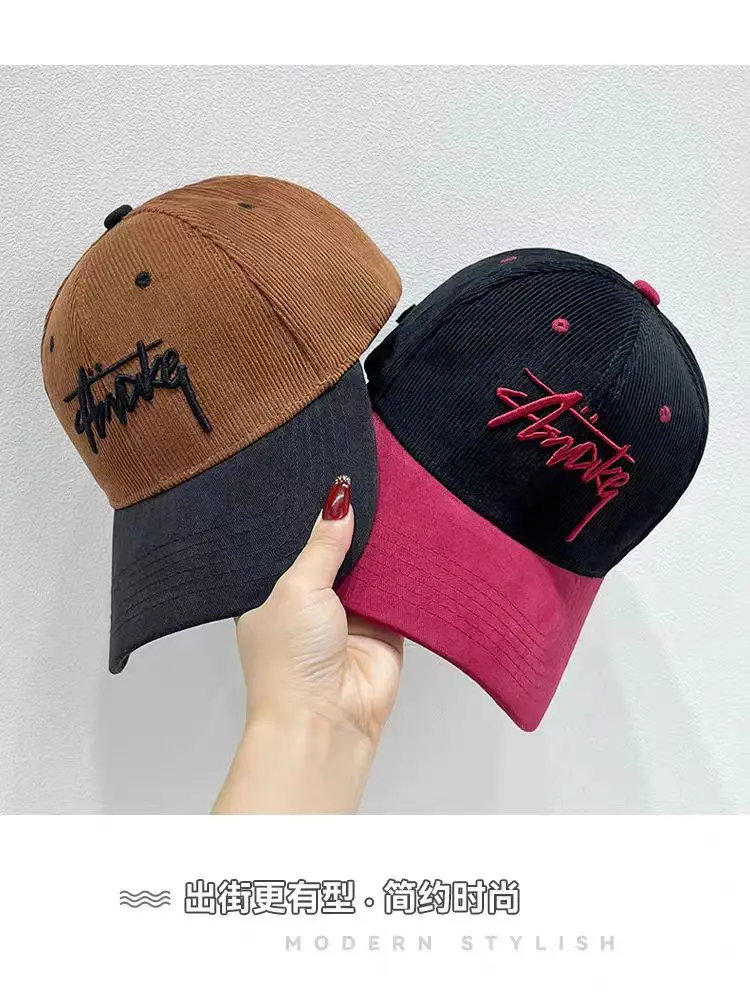 Women's Korean Style Baseball Cap Spring Autumn Color Block Corduroy — feature 5