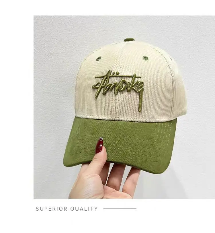 Women's Korean Style Baseball Cap Spring Autumn Color Block Corduroy — feature 6