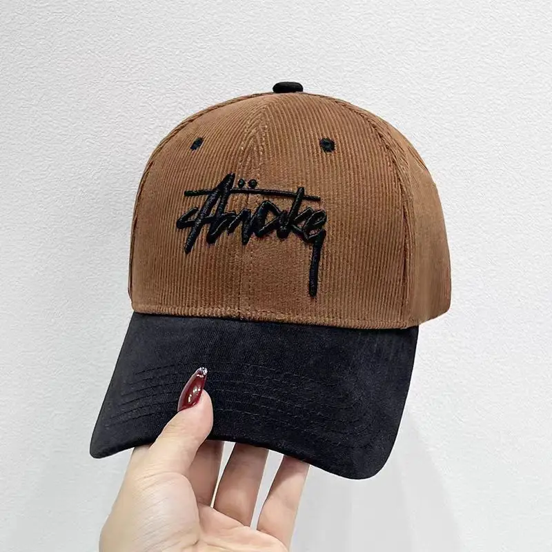 Women's Korean Style Baseball Cap Spring Autumn Color Block Corduroy - Image 3