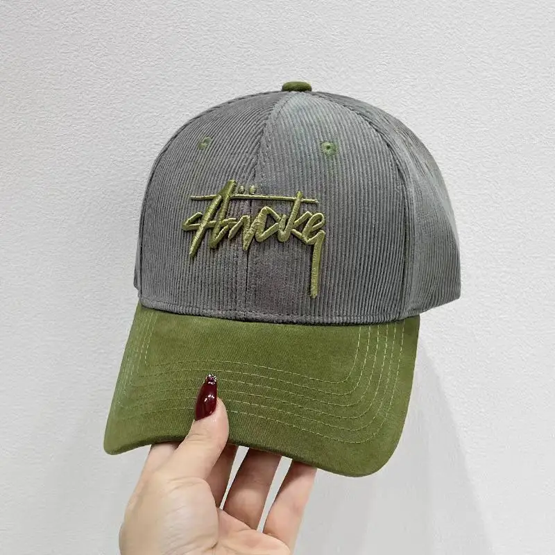 Women's Korean Style Baseball Cap Spring Autumn Color Block Corduroy - Image 4