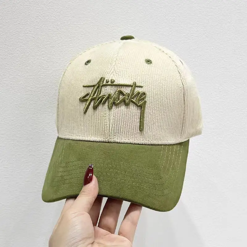 Women's Korean Style Baseball Cap Spring Autumn Color Block Corduroy - Image 5