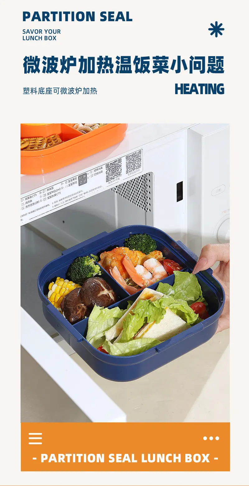 New Plastic Lunch Box, Kidsren's Compartmented Lunch Box, Student Cartoon Lunch Box with Lid, Microwave Oven Heating Spoon, Sauce Cup — feature 6