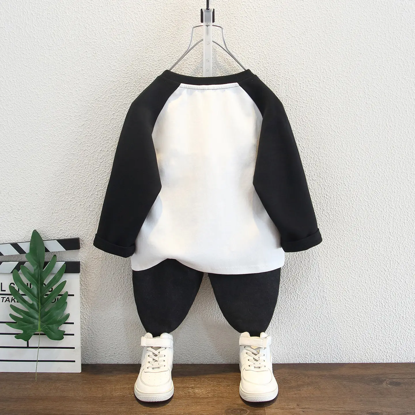 Boys Long Sleeve T-Shirt White Black Heart Print - Image 3