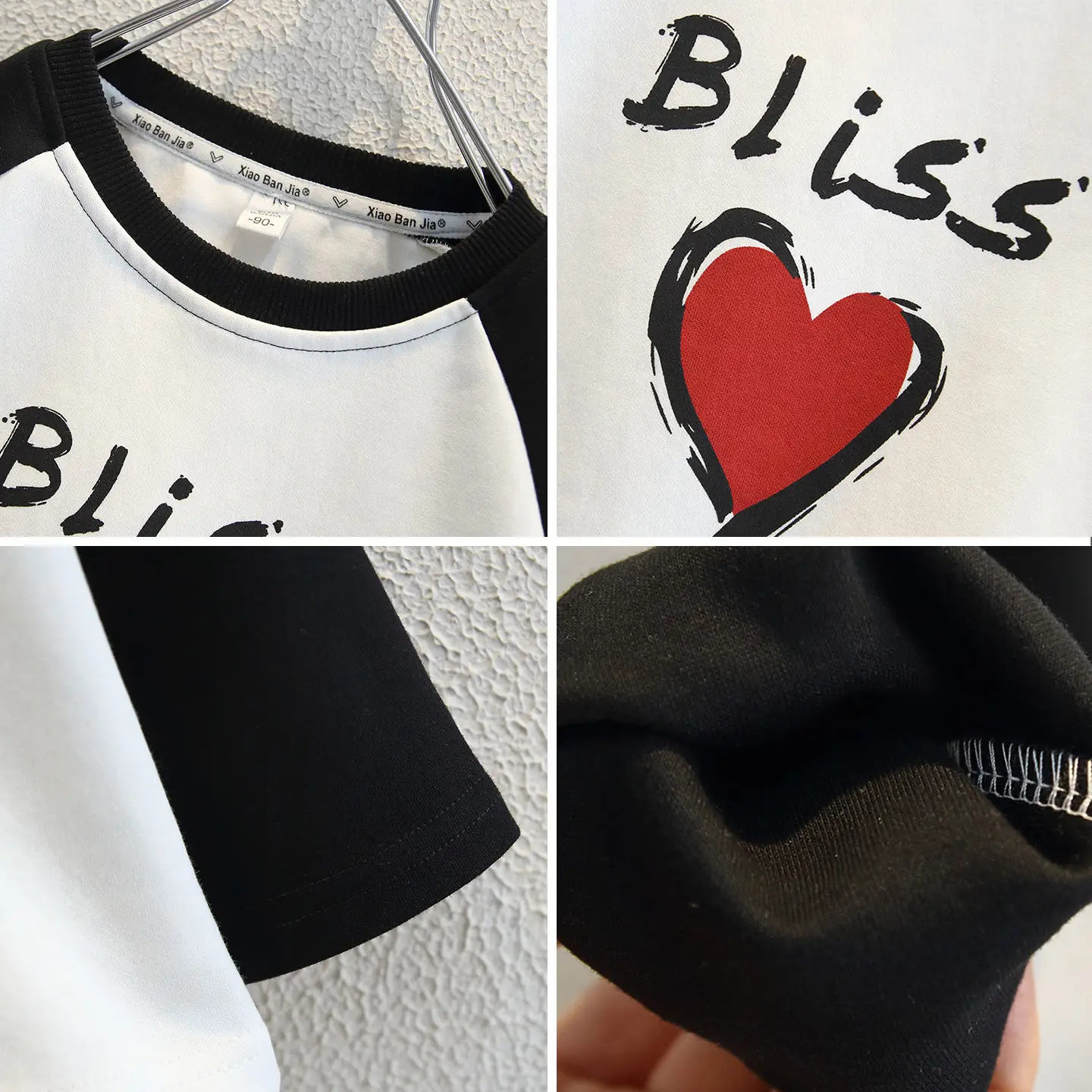 Boys Long Sleeve T-Shirt White Black Heart Print - Image 5
