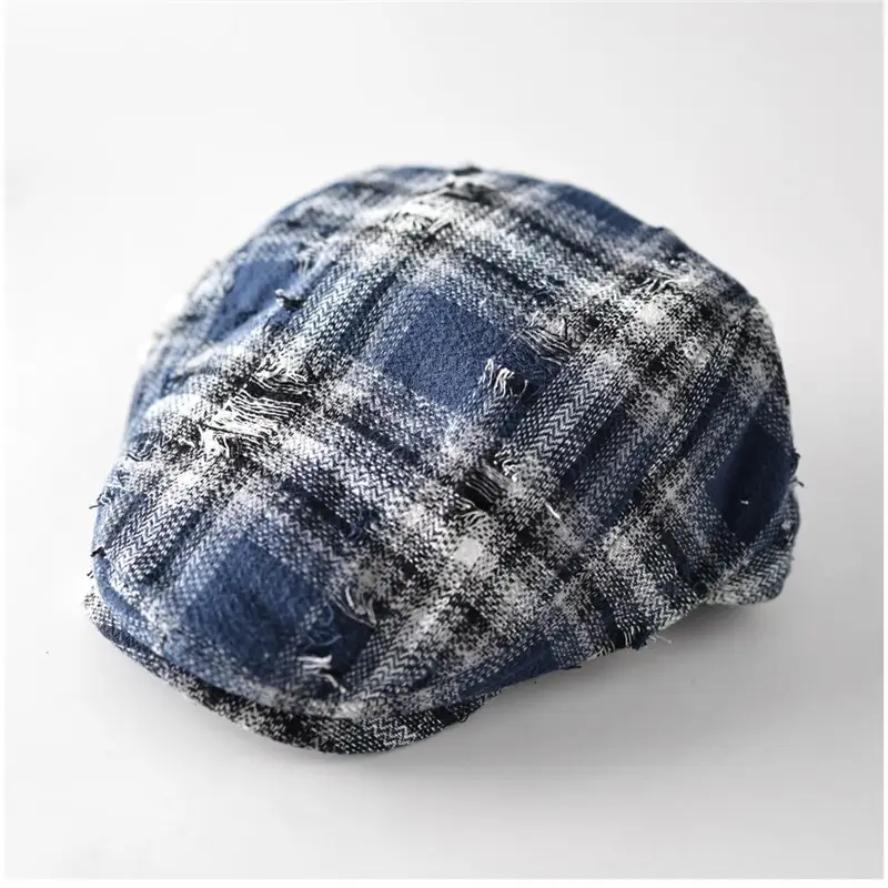 Retro Plaid Ripped Sunshade Cap for Men Women