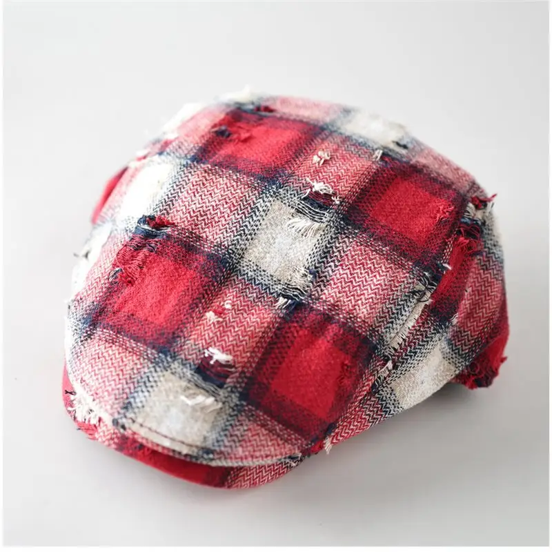 Retro Plaid Ripped Sunshade Cap for Men Women