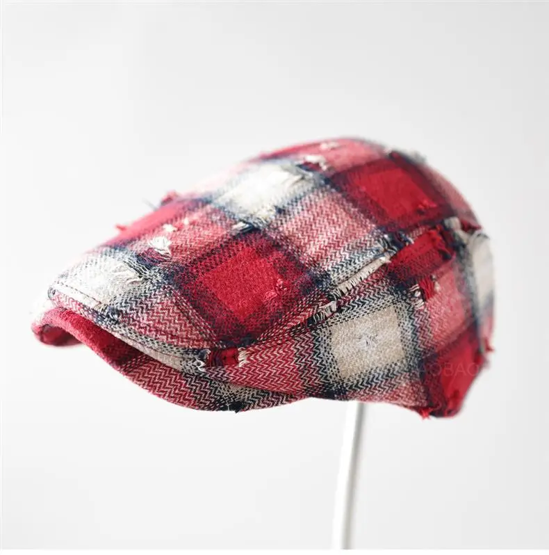 Retro Plaid Ripped Sunshade Cap for Men Women — feature 10