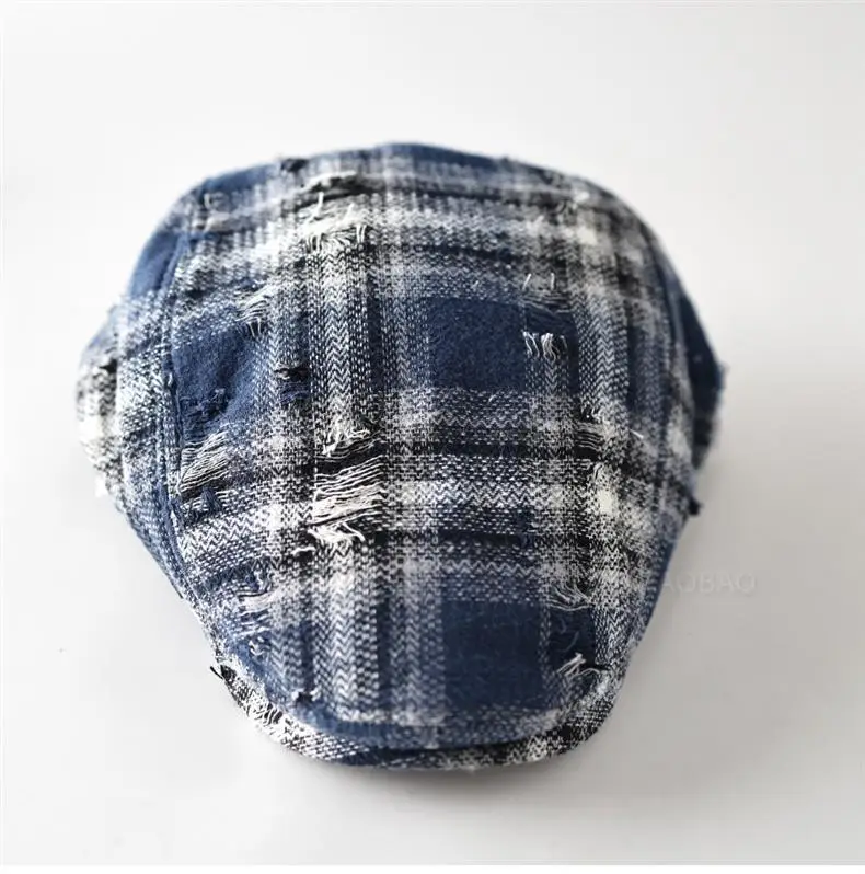 Retro Plaid Ripped Sunshade Cap for Men Women — feature 2