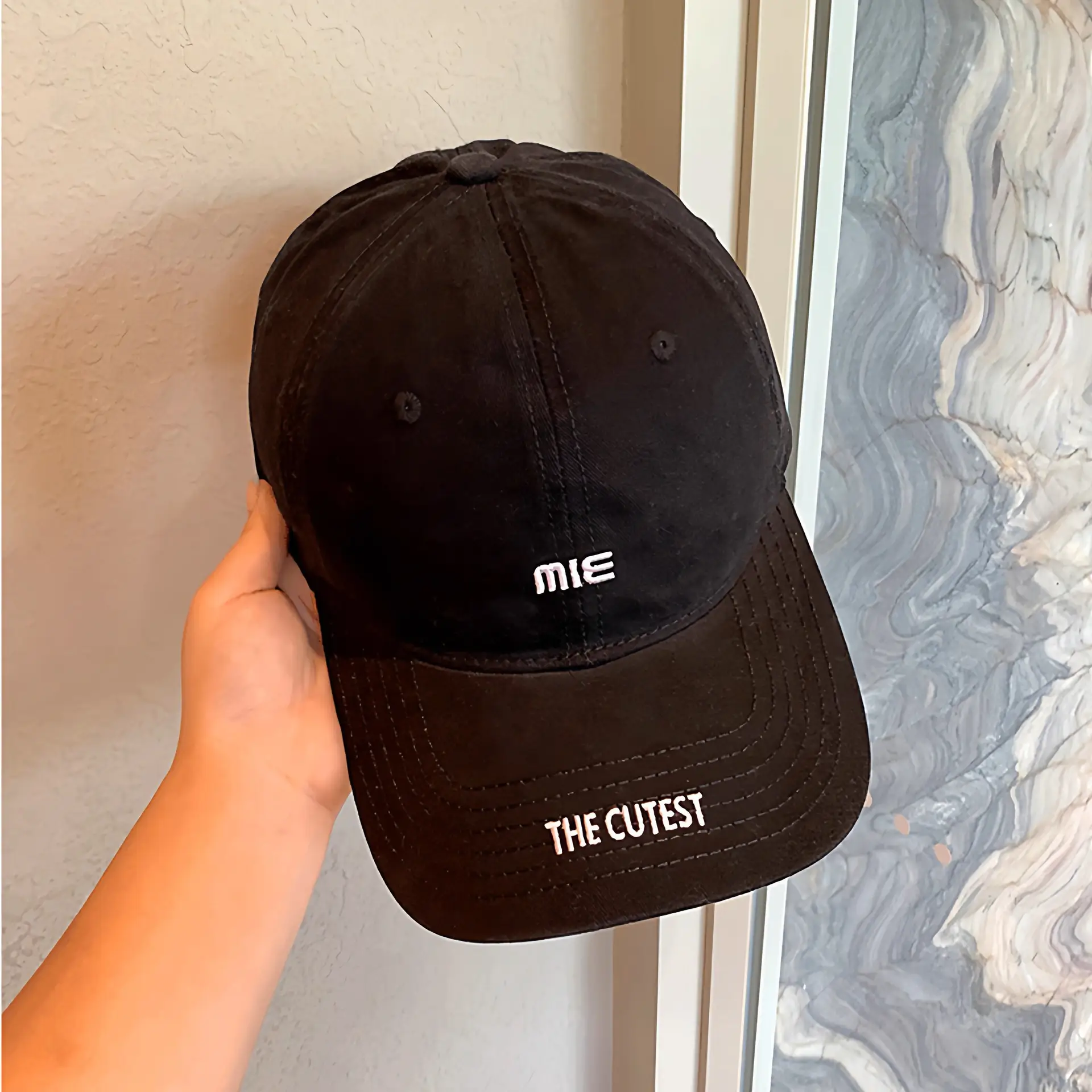 Women Letter Embroidered Baseball Cap with Wide Bristles