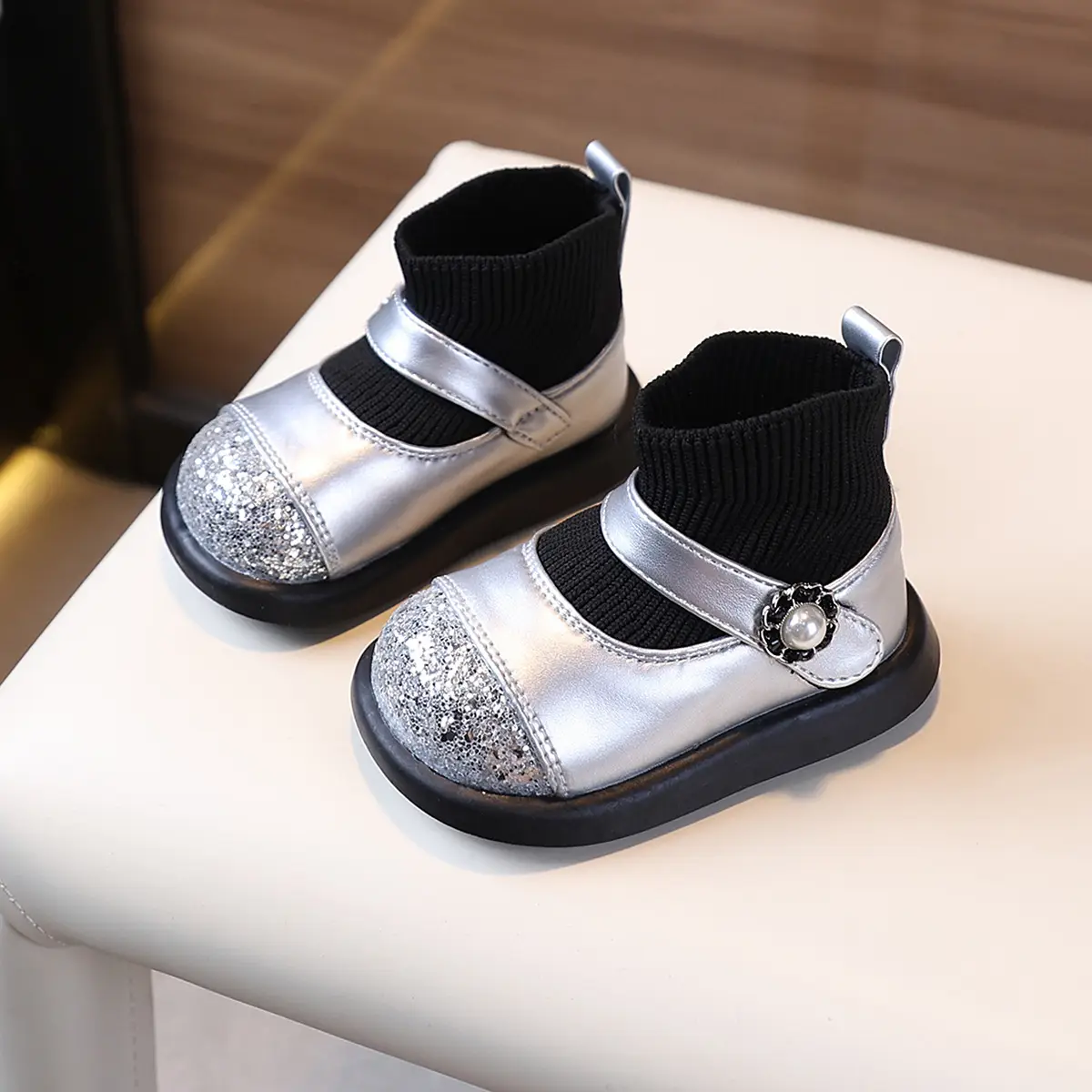Toddler Princess Shoes Black Soft Sole 1-3Y