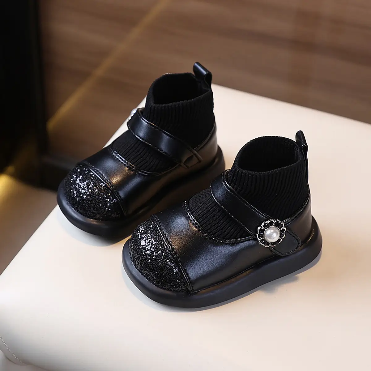Toddler Princess Shoes Black Soft Sole 1-3Y