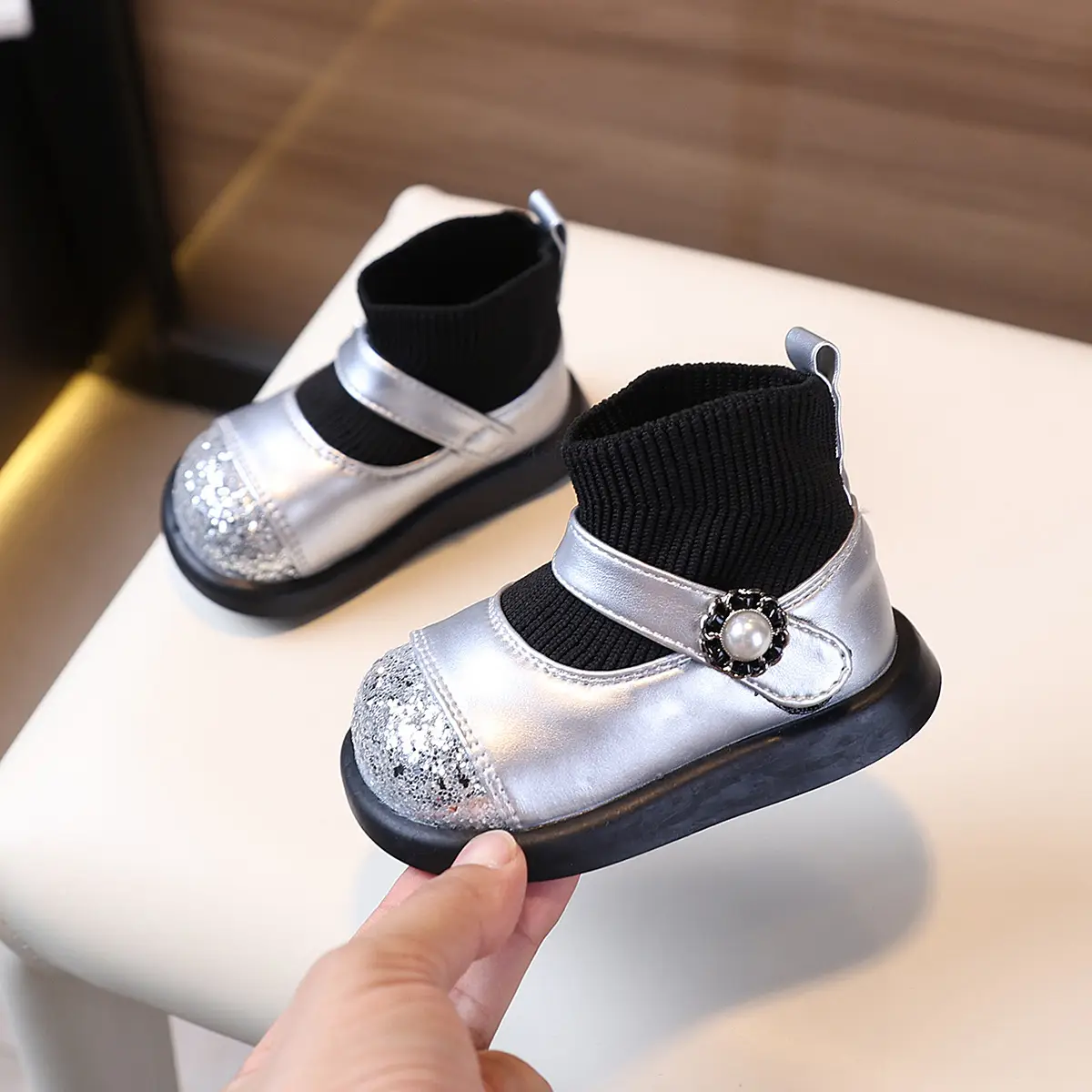 Toddler Princess Shoes Black Soft Sole 1-3Y