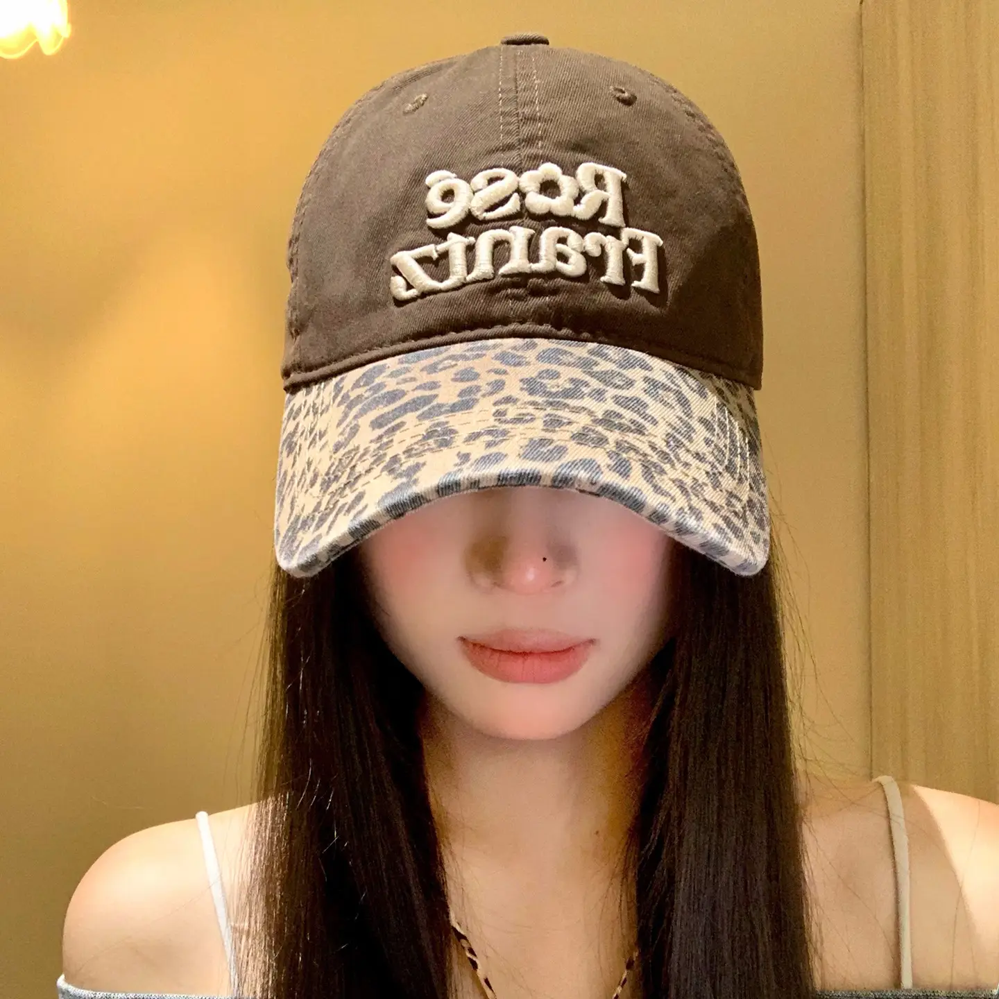 Women Leopard Cap Wide Brim Letter Embroidered - Image 7